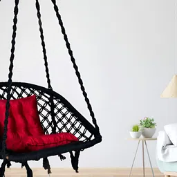 Swingzy Black & Red Cotton D Shape Hammock Hanging Swing WithCushion-image-38