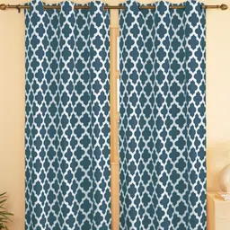 HOMEMONDE Blue & White 2 Pieces Geometric Printed Cotton Room Darkening Door Curtains-image-98