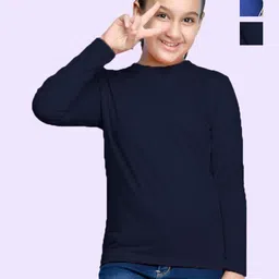 NUSYL Pack Of 2 Girls Solid Round Neck Cotton T-shirts-picture-57