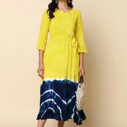 Chandbaali Tie and Dye Dyed Tie-Ups Detail Fit & Flare Midi Dress-picture-30
