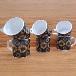 laghima jadon Black & Gold-Toned Printed Ceramic Matte Cups Set of 6 image 2