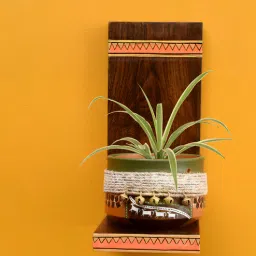 aakriti art creations Coco (Set Of 2) Wood & Terracotta Wall Shelf With Desk Pot-picture-18