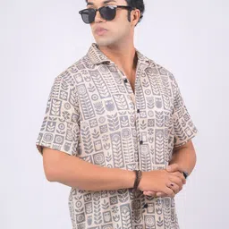 Eszett Men Floral Printed Cuban Collar Pure Cotton Casual Shirt-image-22