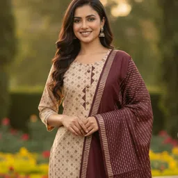 qualityfabric Women Cotton Blend Kurta Pant Dupatta Set image 4