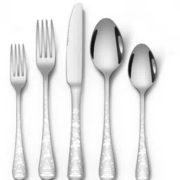 kitchantique Sterling Silver Silverware Set | 5-Piece Flatware with Christmas Printed Handle Stainless Steel Cutlery Set image 1