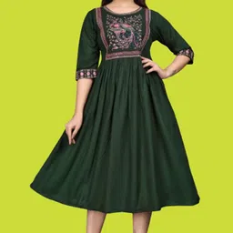 dichika Women Fit and Flare Green Below Knee Dress-picture-17