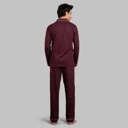 nite flite Men Top & Pyjama Set Maroon Solid image 2