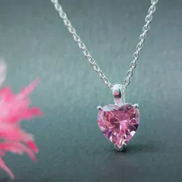 925 Pure Silver Chain with Pink Cubic Zirconia Heart Shape Pendant Necklace Cubic Zirconia Sterling Silver Chain-image-68