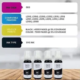 HRK NAT 001/003/008 Refill Ink for Ep L3110, L3115, L3150, L1110, L3151, L3152 Printer Black Ink Cartridge image 4