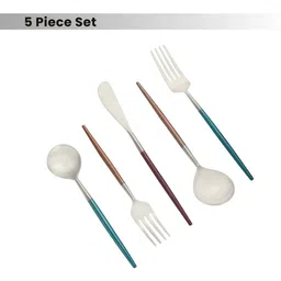 vareesha Radiant Multi-coloured Metallic Handles Matt Finish Stainless Steel Flatwareor Cutlery Set of Five image 3