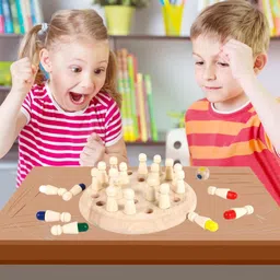 rr boutique lounge RR Wooden Memory colorfull Chess Brain Training Montessori Game| For Kids Age3+| 15 cm Chess Board image 3