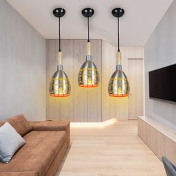 kinis KIN-SILVER 1201 HL Half Oval with Wooden Cork Lezar Cutting, Silver, Pack of 3 Pendants Ceiling Lamp-picture-36