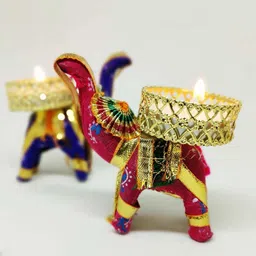 the india style Handicraft Hathi/Elephant Tea-Light Holder Cotton Tealight Holder Set (Multicolor, Pack of0 8 Candle image 4