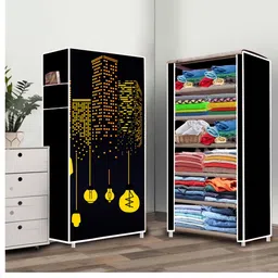ukdimukdi 6 Shelf Foldable Collapsible Wardrobe Storage Organizer Almirah Cloth Rack PVC Collapsible Wardrobe-picture-13