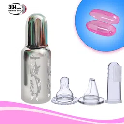 babykom Stainless Steel Feeding Bottle 304Grade SS with 2 Extra Niple & 1 Finger Brush - 304 Grade Stainless Steel Feeding Bottle-picture-25