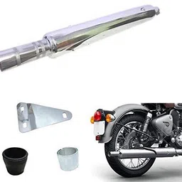 wordz Long Bottle Empty Chrome Bada Punjab Exhaust silencer Royal Enfield Classic Desert Storm Full Exhaust System image 2