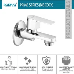 ramya Prime Brass Bib Tap Pack OF 4 For Bathroom and Kitchen Bib Cock Bib Tap Faucet image 2