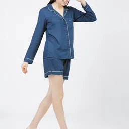 tokyo talkies Women Top & Shorts Set Blue Solid image 5