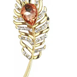 groomiverse Peach Stone Stud Feather design brooch for men and women Brooch image 3