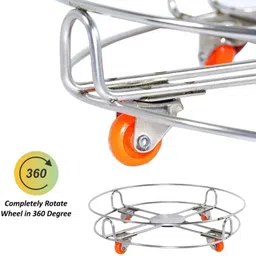 rbgiit Stainless Steel LPG Gas Cylinder Stand Trolley with Wheel Round Shape K1 Stainless Steel Kitchen Trolley image 5