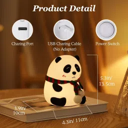 henve Silicon Cute Panda USB Rechargeable Lamp Kids Soft Sensor Light Color Changing Night Lamp image 4