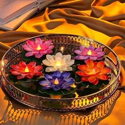 cp creations 6 Pcs Diwali Lotus Decoration Water Sensor Floating with LED Lights Candle-picture-24