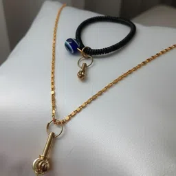 saptarishi Hanuman Bajrang Bali Gada, Pendant Locket in golden chain with hand bracelet Brass Locket Set-picture-22