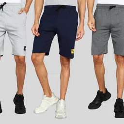 gyrfalcon Pack of 3 Printed Men Silver, Dark Blue, Grey Regular Shorts image 3