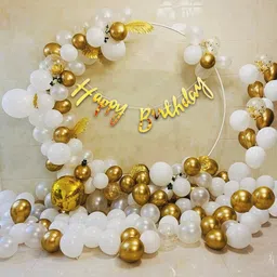 bash n splash Printed Gold Cursive Happy birthday Golden white & Confetti Balloon Birthday Party 47 Pc Balloon-picture-11