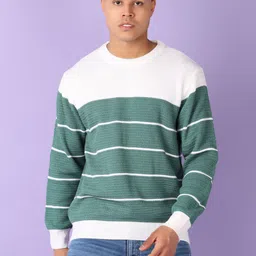 v-mart Men Colorblock Round Neck Green, White Sweater image 2