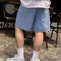 fude pride Solid Men Light Blue Baggy Shorts image 3