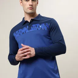 technosport Men Printed Polo Neck Polyester Navy Blue T-Shirt image 1