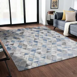 obsessions Cream and Blue Geometric 5x7 Feet Machine Made Carpet image 1