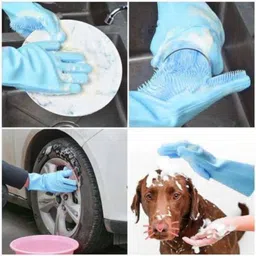 ablue clipper Magic Silicone Dish Washing Gloves, Silicon Cleaning , Silicon Hand Gloves Q36 Wet and Dry Glove Set image 3
