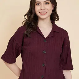 ekasya Women Regular Fit Solid Lapel Collar Casual Shirt-picture-23