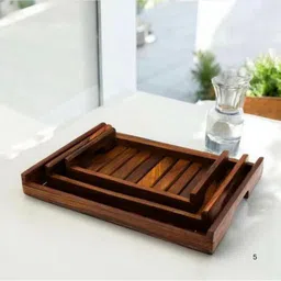 micklyn Pure Sheesham wood trays set of 3 Tray Serving Set image 3