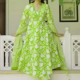 edm Women Floral Print Viscose Rayon Anarkali Kurta With Attached Dupatta-picture-24