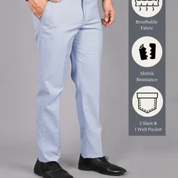 streetvibes Men Regular Fit Light Blue Cotton Blend Trousers-picture-10