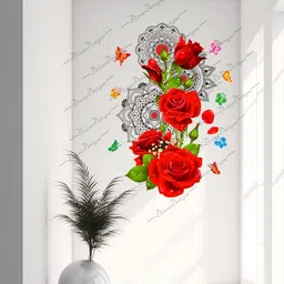 divinedesigns 51 cm Red Roses & Beautiful Mandala Design Art Self Adhesive Sticker image 2