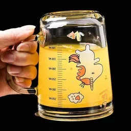 devchhaya enterprise Random Design Glass Straw Measuring Drinking with Handle(400 ml, Pack of 2) Glass Coffee Mug image 5