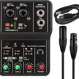 Sound Mixer 2 Channels DJ Audio Interface, 48V Phantom Power with XLR, 3.5mm Digital Sound Mixer-image-8