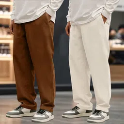 metronaut Regular Fit Men Brown, White Cotton Blend Trousers-picture-11