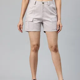 popnetic Solid Women Grey Cargo Shorts-picture-14