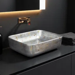 delta Premium Designer Ceramic Wash Basin for Home and Hotels (Silver-01) (20*15*5)(Silver-1001) Table Top Basin image 3