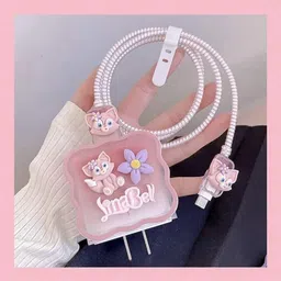 BeeNex Charger Cover for iPhone 18W-20W Charger, 3D Cute Cartoon Design Lina, Spiral Cable Protector-image-2