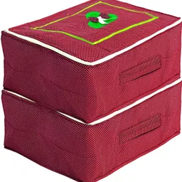 CHAMPARAN Dot Printed Cotton Saree Cover, Wardrobe Organizer-Pack of 2 (Red)-HS_38_KU Cotton Laundry Bag-image-0