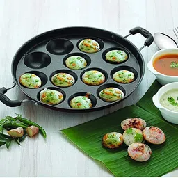 musvuza Non Stick 12 Cavity Aluminium Appam Patra Ponganal Pan Guntapongadalu Pan Paniarakkal with Lid 1 L capacity 22 cm diameter image 5