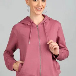 alan jones Women Full Sleeve Solid Hooded Sweatshirt image 1