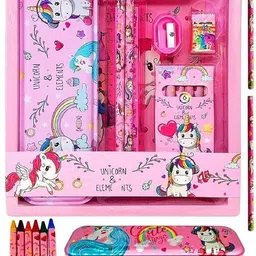 vadhavan Unicorn Stationary Kit for Girls Pencil Pen Eraser Sharpener Birthday Gift Girls Art Metal Pencil Box-picture-16