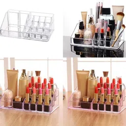 mf store Cosmetic Organizer 16 Compartment Cosmetic Makeup Jewelry Acrylic Lipstick Storage Organizer Box Lipstick and Nail Paint Stand Holder Lipstick And Brush Organiser Vanity Box image 4